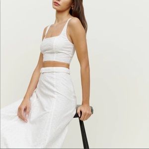Reformation white two piece set skirt and top